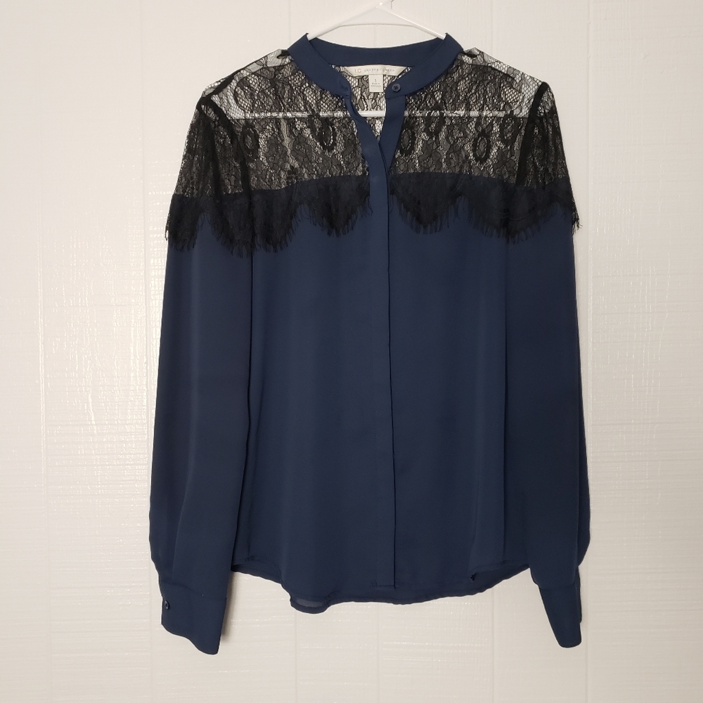 LC Lace Top Button Down Blouse